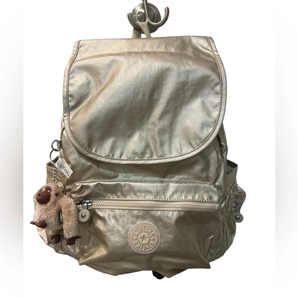 Kipling Ezra Starry Gold Metallic Backpack NWT